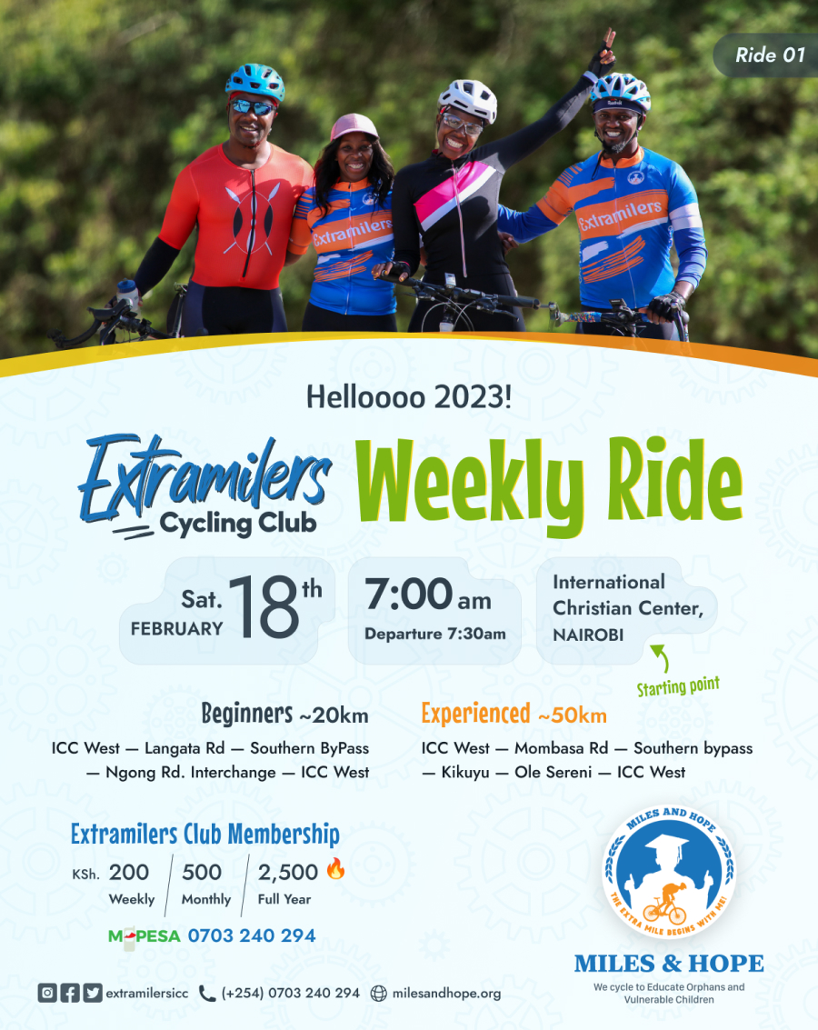 Extramilers Weekly Cycling Rides - Miles and Hope